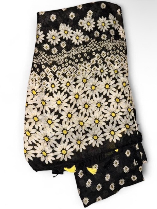 Accessories - Black Daisy Print Scarf with Yellow Centers
